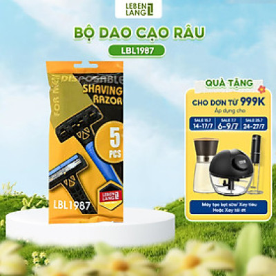 Dao cạo râu 3 lưỡi Lebenlang LBL1987, tay cầm chống trơn trượt, lưỡi dao chứa Gel lô hội và vitamin E, 5 cái - hàng chính hãng