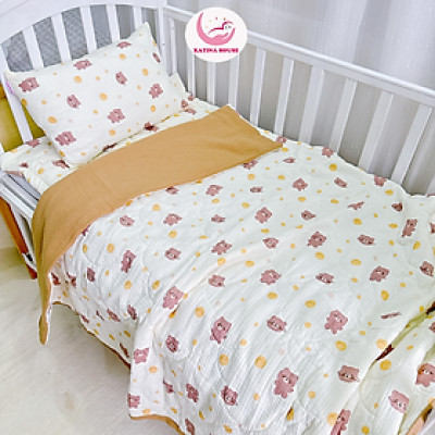 Bộ nệm gối chăn cho bé đi học Katina House, vải muslin mềm nhẹ, thoáng khí, thấm hút tốt