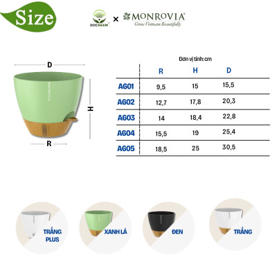 Chậu trồng cây tự tưới thông minh Monrovia A60 cho cây trong nhà và ngoài trời, decor, văn phòng