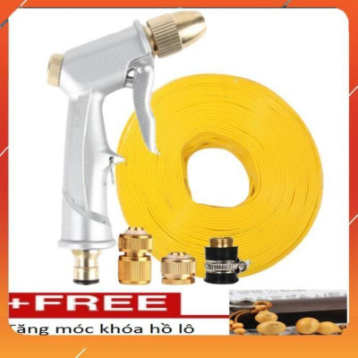 ️Evoucher Bộ dây vòi xịt nước rửa xe, tưới cây , tăng áp 3 lần, loại 7m, 10m 206701 đầu đồng,cút đồng+  móc khoá