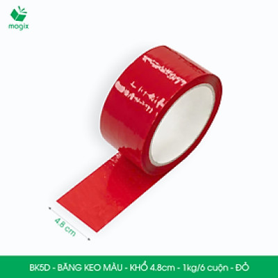 BK5D - 3 cuộn băng keo màu khổ 4.8cm loại 1kg/6 cuộn - Đỏ - Băng keo, băng dính đóng hàng