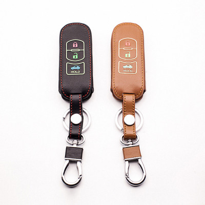 Cho xe Mazda, bao da chìa khóa 3 nút dạ quang kiêm móc khóa chất liệu da, Inox MIHOCO Mazda 3N/ Hành chính hãng