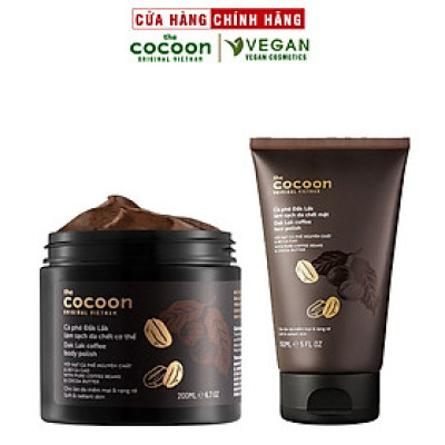 Bộ cà phê Đắk Lắk làm sạch da chết Cocoon: Cà phê Đắk Lắk làm sạch da chết mặt 150ml + Cà phê Đắk Lắk làm sạch da chết cơ thể 200ml
