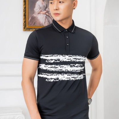 Áo Polo đen phối kẻ ngang Aligro ALGPLO73