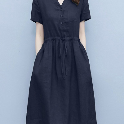 Đầm suông nữ- đầm suông cổ tàu tay ngắn, thiết kế bồng xòe chữ A vô cùng tiểu thư, sang chảnh