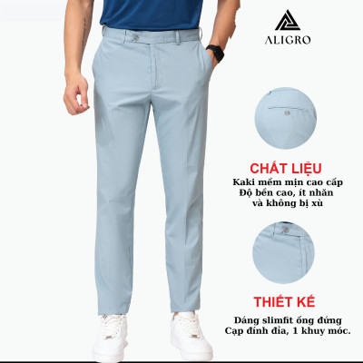Quần kaki nam ALIGRO trơn màu xanh da trời, ôm vừa, tôn dáng, thoải mái ALGK028