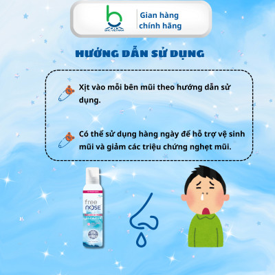 Xịt Mũi Free Nose Ưu Trương Hỗ Trợ Giảm Nghẹt Mũi, Chảy Nước Mũi Dành cho bé từ 3 tháng - Chai 120ml
