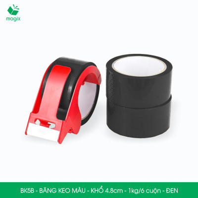 BK5B - 3 cuộn băng keo màu khổ 4.8cm loại 1kg/6 cuộn - Đen - Băng keo, băng dính đóng hàng