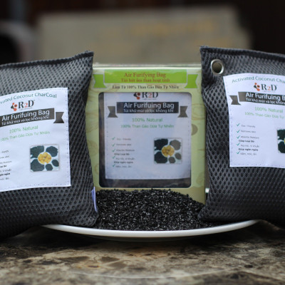 Túi hút ẩm than hoạt tính gáo dừa khử mùi và lọc không khí cho xe hơi chính hãng R2D (hộp 2 túi Lớn)
