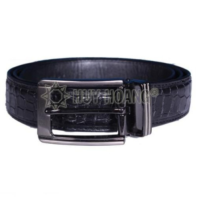 Dây nịt nam da cá sấu Huy Hoàng viền da 3,5P đầu kim màu đen - HC4819