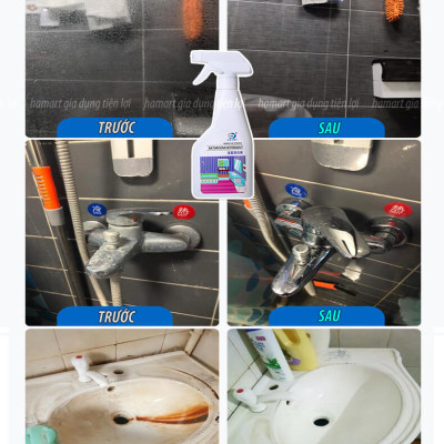 Chai Xịt Tẩy Cặn Canxi Inox Gương Kính Nhà Tắm LKB 350ml Tẩy Cặn Ố Mờ Vòi Sen Lavabo Hồ Cá Tường Gạch Đa Năng