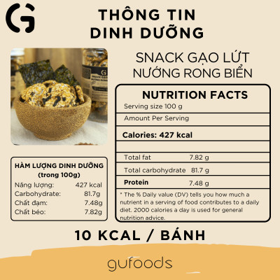 Snack gạo lứt nướng rong biển GUfoods - Giòn rụm, Healthy, Giàu dinh dưỡng, Thuần chay, Eat Clean, Ăn vặt lành mạnh