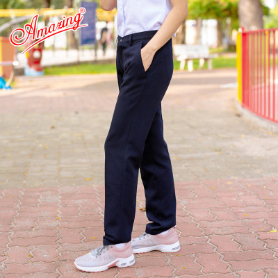 Quần tây nữ màu xanh đen Amazing lưng vừa, 1 nút, dáng suông, ống đứng, chất liệu tuyết mưa dày, mềm, không nhăn