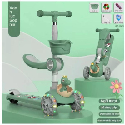 Xe trượt scooter cho trẻ em có đèn, ghế ngồi 2in1 có giỏ đồ mẫu mới - Xe đồ chơi cho bé