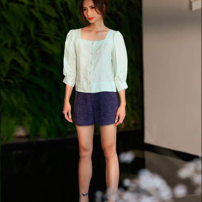 Áo Croptop Linen Aqua TOP132 Thời trang thiết kế Hity