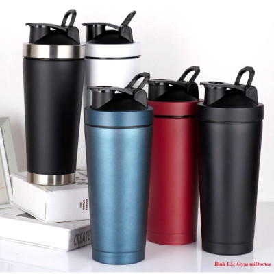 [Màu Xanh Ngọc] Bình Lắc Thể Thao Shaker Tập Gym Inox 304 Kèm Bóng Lò Xo - Hàng Chính Hãng miDoctor