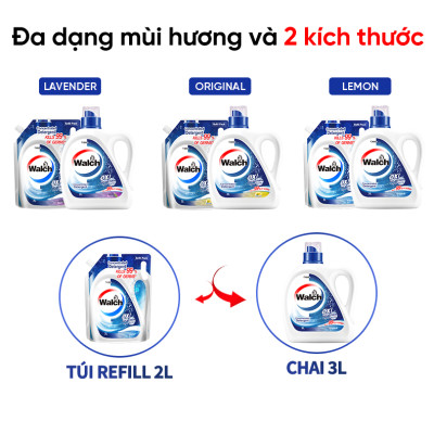 Nước giặt Walch đậm đặc siêu tiết kiệm, kháng khuẩn, khử mùi, tiêu diệt mạt bụi 99%, thích hợp cửa trên và cửa trước(Chai 3 Lít)
