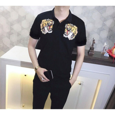 Áo Thun Nam Ngắn Tay Có Cổ Phối Họa Tiết Thêu Hai Đầu Hổ Cao Cấp Chất Vải Không Xù Không Phai Màu Hàng VNXK