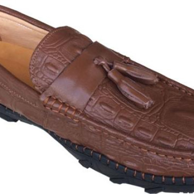 Giày mọi nâu Trường Hải da bò vân cá sấu đế cao su GM0100