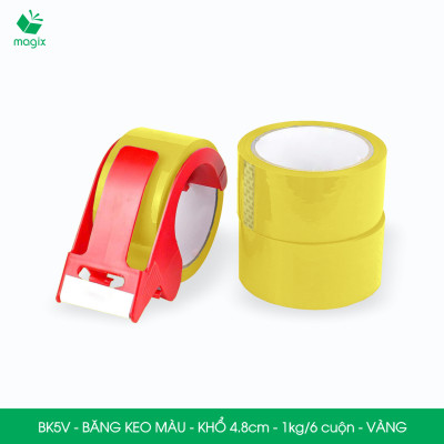 BK5V - 6 cuộn băng keo màu khổ 4.8cm loại 1kg/6 cuộn - Vàng - Băng keo, băng dính đóng hàng