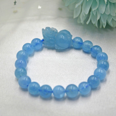 VÒNG TAY TỲ HƯU HỖ TRỢ TÀI LỘC, CÔNG VIỆC ĐÁ AQUAMARINE TỰ NHIÊN