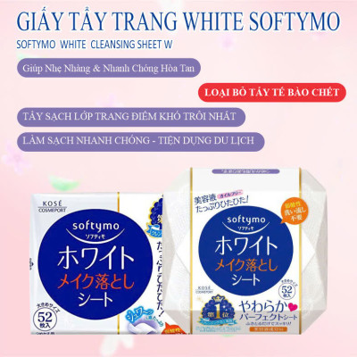 Khăn Giấy Tẩy Trang Dưỡng Trắng Mịn Da Kosé Softymo White Cleansing Sheet W (52 miếng)