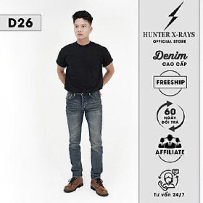 Quần Jeans Nam Cao Cấp HUNTER X-RAYS Form Slimfit Thun Xanh Phủ Dơ Bụi Thời Trang D26