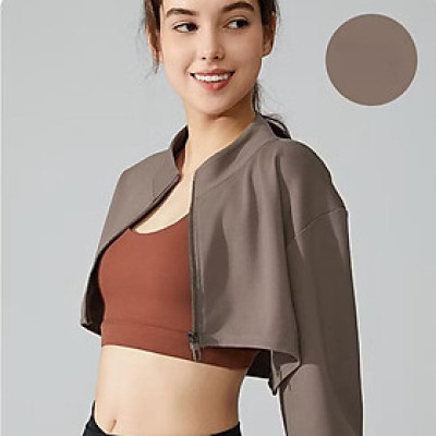 Áo khoác croptop màu nâu thời trang trẻ trung cho nữ