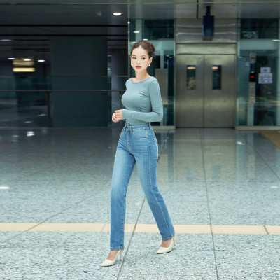 Quần Jean Ống Đứng Lưng Cao Dáng Slim Classic Blue Aaa Jeans