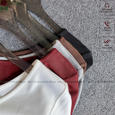 Áo thun nữ cổ tim Hiền Trần BOUTIQUE dài tay dáng lỡ crop mặc thu đông chất cotton co giãn Top Women A9