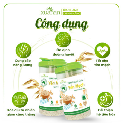 Yến Mạch Nguyên Chất Ăn Liền Xuân An [ko đường] Hộp 800G (Tặng Kèm 1 Túi Ngũ cốc Gạo Lức Huyết Rồng 200G)