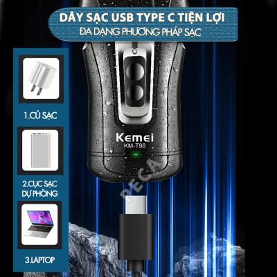 Máy cạo râu mini Kemei KM-T98 công suất mạnh mẽ 5W chống nước IPX5 - Hàng chính hãng