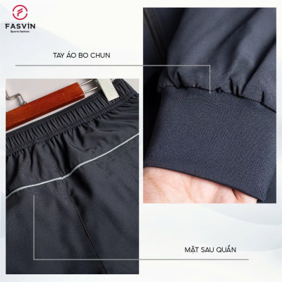 Bộ quần áo gió nam 2 lớp có mũ FASVIN BC24639.HN vải thể thao cao cấp lót vải thun hàng chính hãng