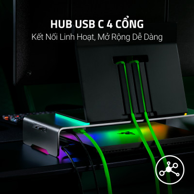 Kệ màn hình Razer Monitor Stand Chroma | Hub USB-C 4 cổng |  Nhôm Anodized Cao Cấp | LED RGB Chroma | Chịu Tải 20kg | Hàng Chính Hãng