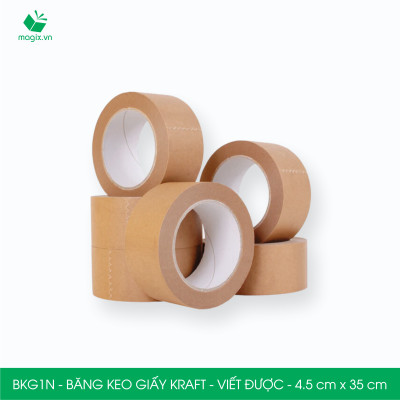 BKG1N - 4.5cm x 35m - 3 cuộn băng keo giấy Kraft da bò mặt nhám viết được - băng dính kraft đóng hàng