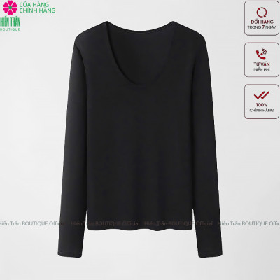 Áo phông nữ dài tay cổ tim Hiền Trần BOUTIQUE chất cotton dẻo cao cấp co giãn áo thun nữ tay dài thu đông A8
