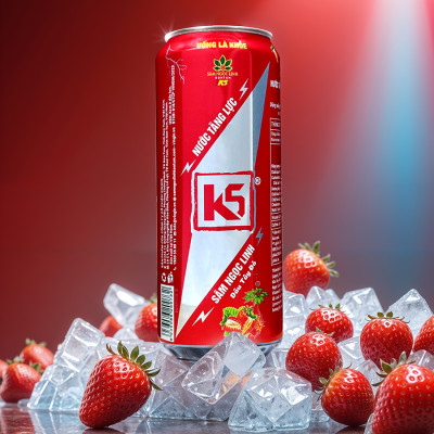 Nước Tăng Lực K5 Sâm Ngọc Linh Lon Lẻ Vị Dâu Tây Đỏ (320ml/Lon)