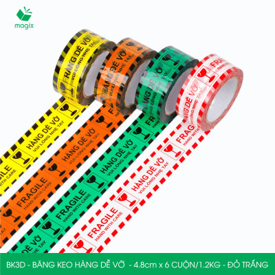 BK3D - Băng keo HÀNG DỄ VỠ màu đỏ trắng khổ 4.8 cm - Băng dính niêm phong - 12 cuộn