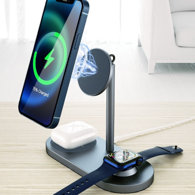 Giá đỡ kiêm đế sạc không dây Qi sạc nhanh 15W 3 in 1 hỗ trợ sạc dành cho Tai nghe / Appe Watch / iPhone hiệu WIWU Power Air Wireless Charger X23 liên kết từ tính mạnh mẽ, Smartchip - hàng nhập khẩu