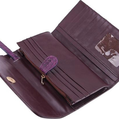 Ví Nữ Da Cá Sấu 3 Gấp Nguyên Con Huy Hoàng HT3722 (19 x 10.5 cm) - Tím
