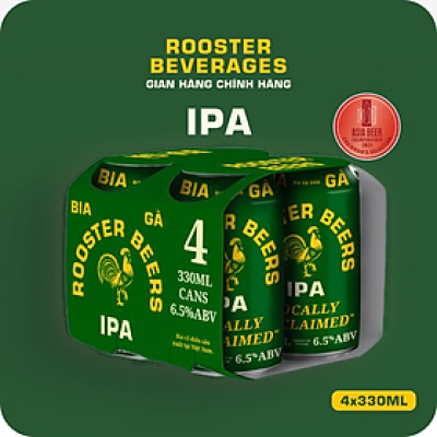 Bia thủ công | Rooster Beers IPA (Bia Gà IPA) Lốc 4 lon x 330ml