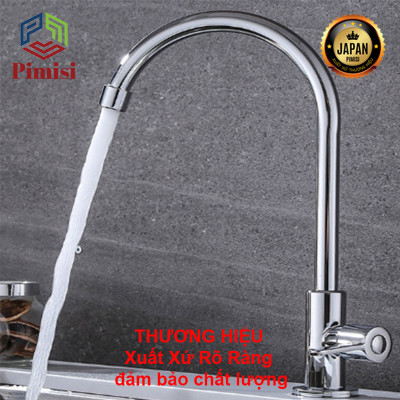 Vòi Rửa Chén Lạnh Pimisi PVB-21+DC Inox 304 Sáng Bóng Cho Chậu Rửa Chén Bát 1-2 Hố, Đơn 1 Đường Nước | Chính Hãng