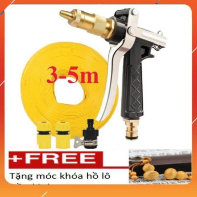 ️Evoucher Bộ dây vòi xịt nước rửa xe,tưới cây , tăng áp 3 lần,loại 3m,5m 206236 đầu đồng,cút,nối nhựa đen+  móc khoá