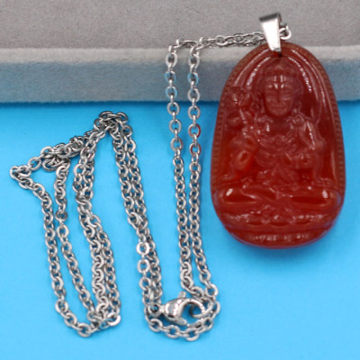 Vòng cổ Đại Thế Chí Bồ Tát - thạch anh đỏ 3.6cm DITTOB4 - dây inox bạc - tuổi Ngọ