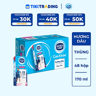 Thùng 48 Hộp Sữa Uống Dutch Lady Cô Gái Hà Lan Vị Dâu Cao Khỏe (48X170ml)