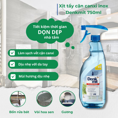 Xịt tẩy cặn Canxi Lavabo vòi sen vách kính bồn tắm Denkmit Đức 1000ml