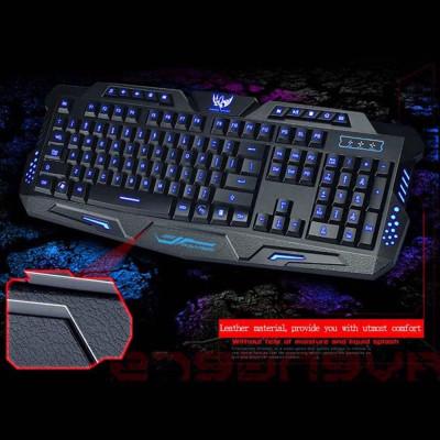 Bàn phím và Chuột chơi game có dây HSXJ English 3 Đèn nền Kết hợp Chuột quang có thể điều chỉnh DPI 