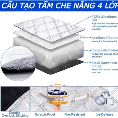 Bạt Phủ Kính Lái Ô Tô Chống Nắng 4 Lớp Phản Quang, Tráng Nhôm Cao Cấp, Gắn Nam Châm, Có Tai Che Gương Chống Nóng