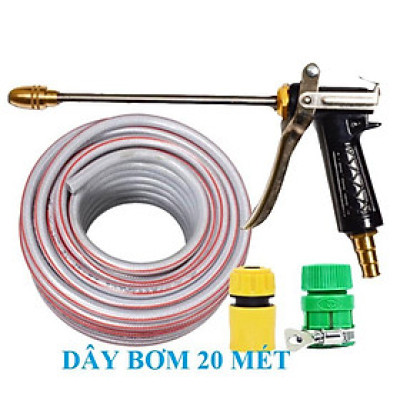 Bộ dây vòi xịt nước rửa xe, tưới cây . tăng áp 3 lần, loại 20m 206318 đầu đồng, cút+ tặng đai