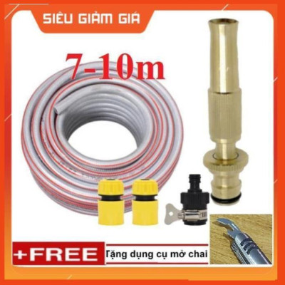Bộ dây vòi xịt nước rửa xe, tưới cây . tăng áp 3 lần, loại 7m, 10m 206587 cút sập,nối đen + tặng mở chai
